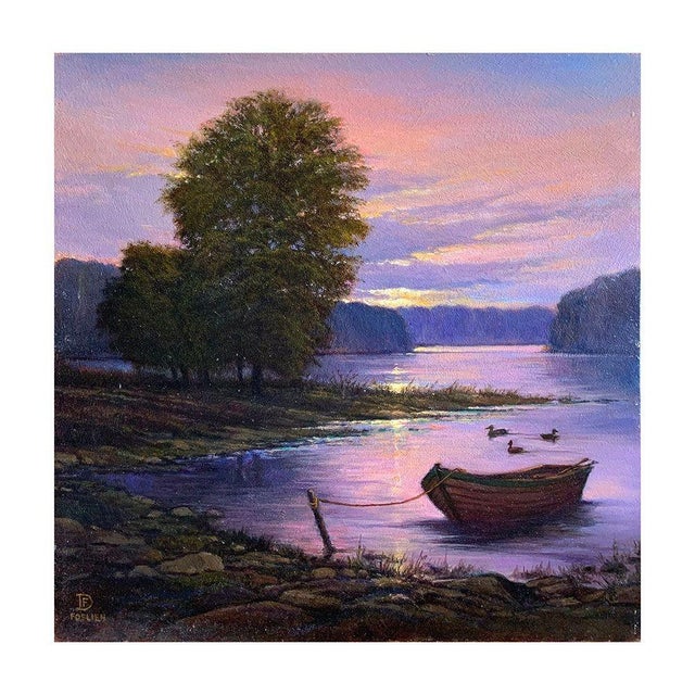 Dirk Foslien Loch Raven Sunset oil on board. This Dirk Foslien painting comes framed as shown. Dimensions 12"H x 12"W...
