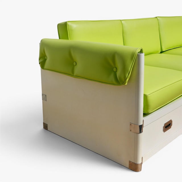 Wood Mid Century Bernhardt Campaign Case Marge Carson Style Sofa Daybed For Sale - Image 7 of 10