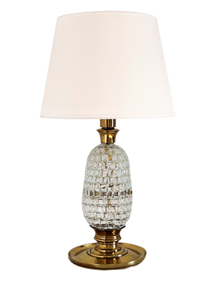 Mid-Century Table Lamp with Brass and Creased Murano Glass Base, 1960s