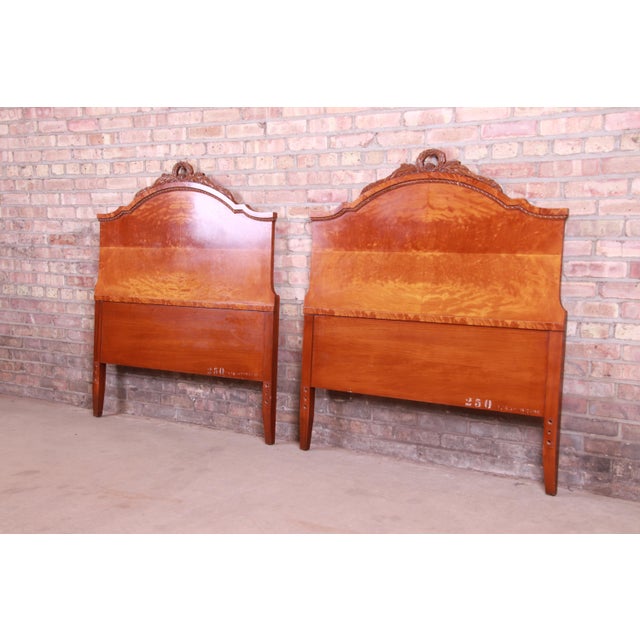 French Provincial Burl Wood Twin Headboards Attributed to Romweber