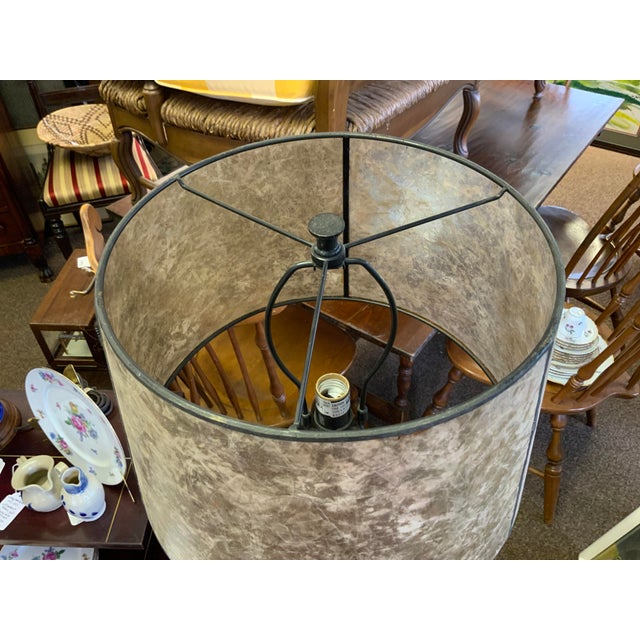 Pottery Barn lightweight metal lamp base with mica lampshade. Mica shade 15 diameter, 9.5 height