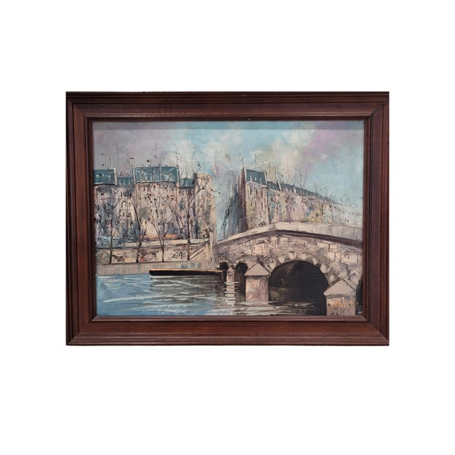 Post-Impressionism View of the Seine and Pont Mary, 1960s, Oil on Canvas For Sale - Image 7 of 7