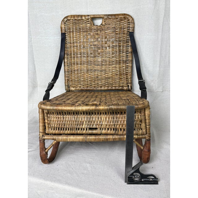 Vintage Woven Rattan and Leather Field Chair For Sale - Image 10 of 10