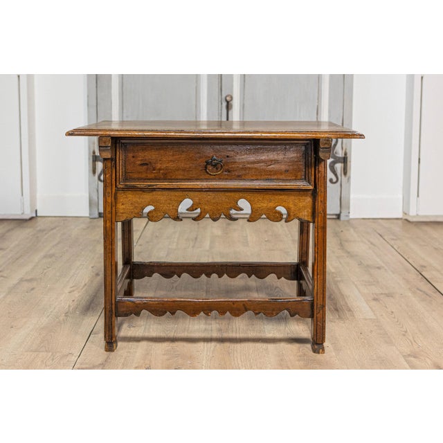 18th Century Italian 18th Century Walnut Side Table with Carved Apron and Single Drawer For Sale - Image 5 of 12