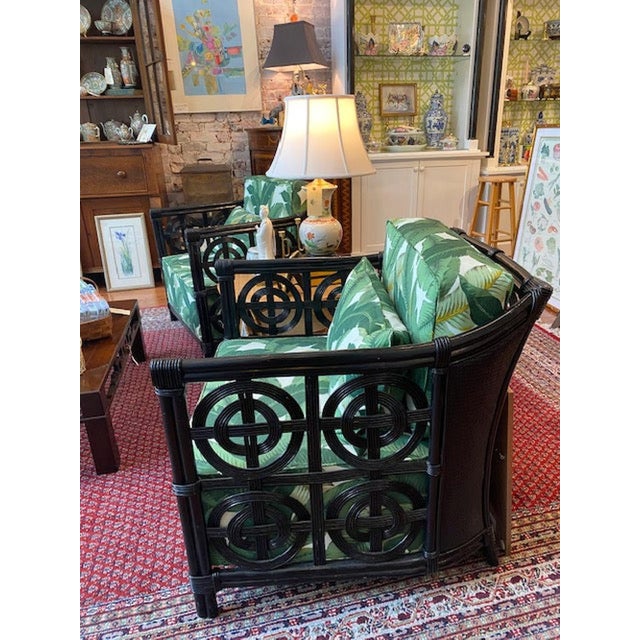 Green Vintage Pair Black Rattan Chairs For Sale - Image 8 of 9