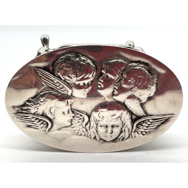 Edwardian Sterling Silver Oval Trinket Box Raphael Angel Heads, Birmingham, 1912 For Sale - Image 12 of 18