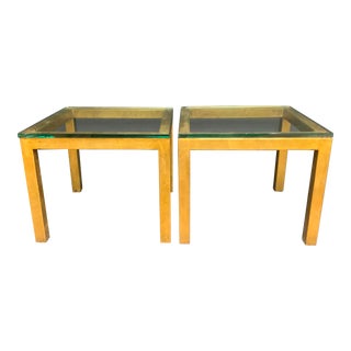 1970s Post Modern Glass Top Gilt Metal Tables-Pair For Sale