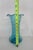 Turquoise Aqua Blue Vase Hand Blown Sculpted Art Glass With Ruffled Edge 4755b For Sale - Image 10 of 11