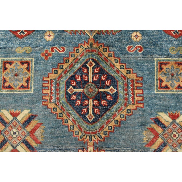 Kazak Rug 8’4” X 11’8” Blue Wool Tribal Hand-Knotted Oriental Carpet For Sale - Image 10 of 14