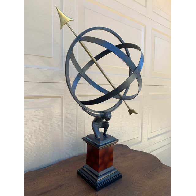 Late 20th Century Vintage English Country Iron Armillary Sundial Held by Atlas For Sale - Image 5 of 12