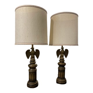 Pair 1960s Jfk Era Patriotic Bald Eagle Lamps For Sale