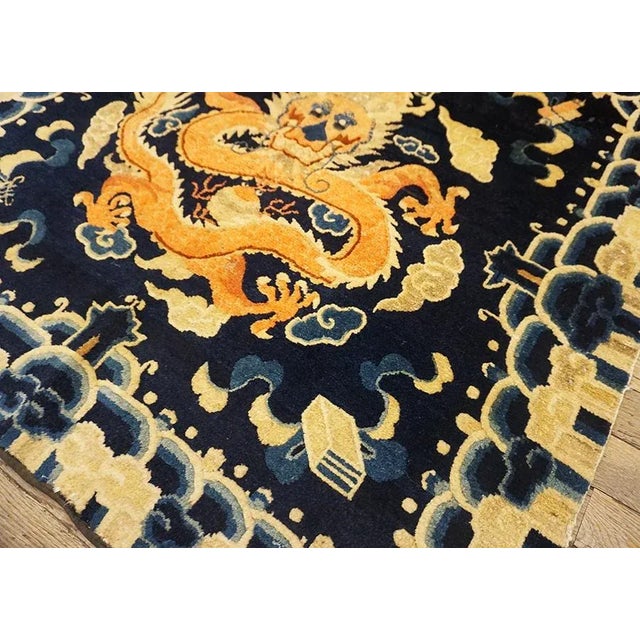 1890s Blue Navy Cloud Band Dragon Antique Chinese Ningxia Rug 3' X 3'2" Knotted Wool Carpet For Sale - Image 10 of 13