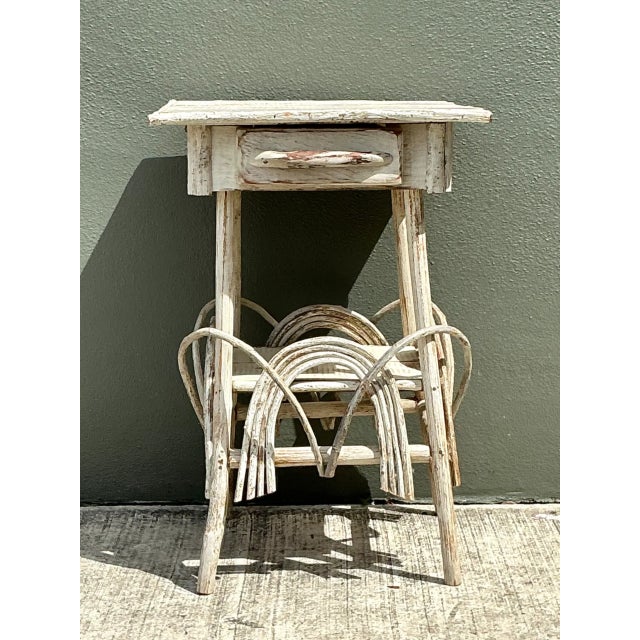 Late 20th Century Vintage Primitive Wood Side Table For Sale - Image 5 of 12