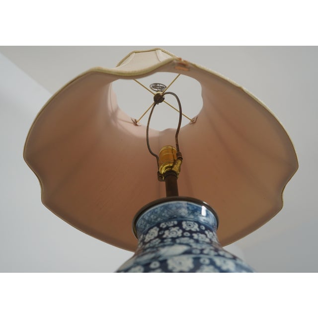 Vintage Chinese Willow Blue & White Porcelain Vase Lamp For Sale - Image 12 of 13