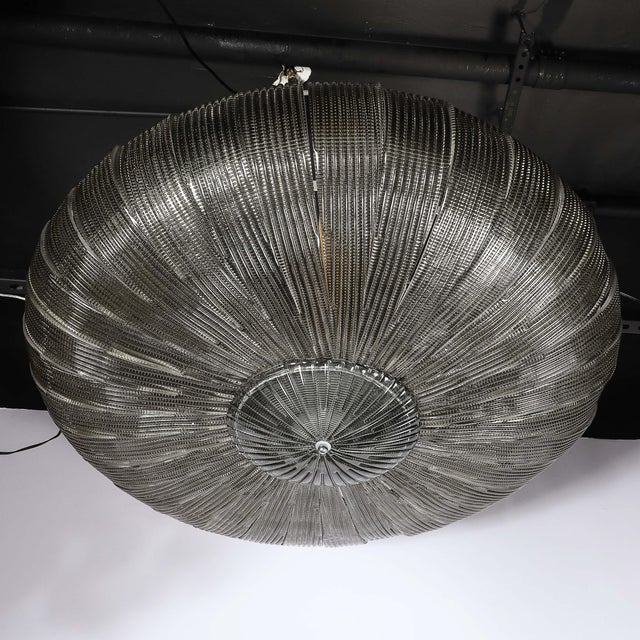 2020s Monumental Modernist Hand-Blown Murano Reeded & Smoked Glass Flush Mount For Sale - Image 5 of 18