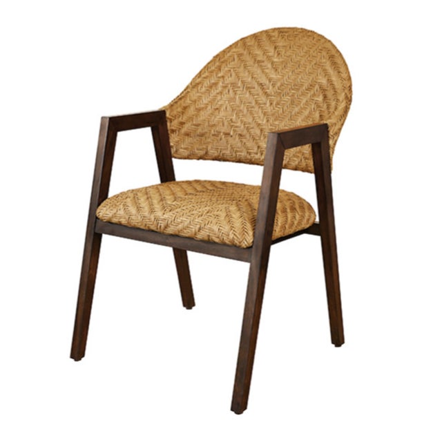 The Walter round back armed dining chair features a woven rattan seat and backrest. The curved arms and rounded back...