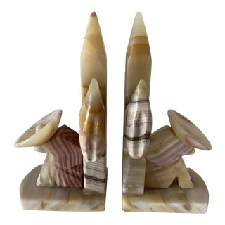 Mid Century Onyx Cactus Sombrero Bookends - a Pair For Sale