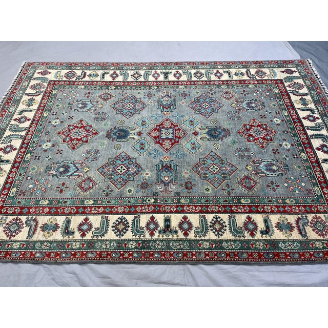 Gray Blue-Gray Kazak Wool Tribal Area Rug, Natural Dye, 6'4" X 9'8" For Sale - Image 8 of 15