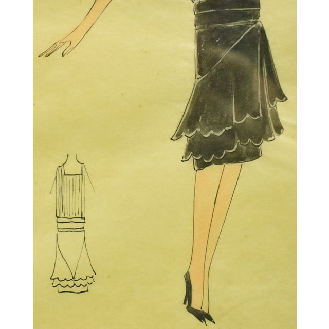 Lanvin of Paris C1920s Fashion Model Original Watercolour For Sale - Image 4 of 7