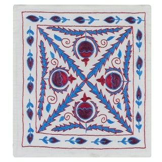 Silk Embroidery Cushion Cover, Uzbek Handmade Suzani Pillowcase. 17"x19" For Sale