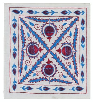 Silk Embroidery Cushion Cover, Uzbek Handmade Suzani Pillowcase. 17"x19"