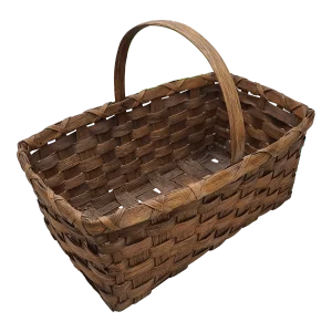 Early 20th Century Splint Weave Oak Bentwood Handle Gathering Basket
