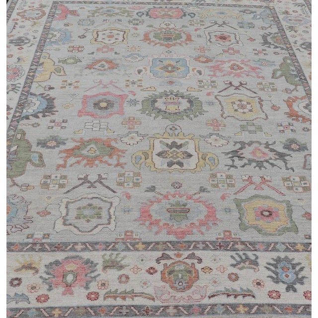 Traditional Oushak Floral Rug Colorful Mosaic Design by Keivan Woven Arts, 9'1 X 12'4 For Sale - Image 3 of 13