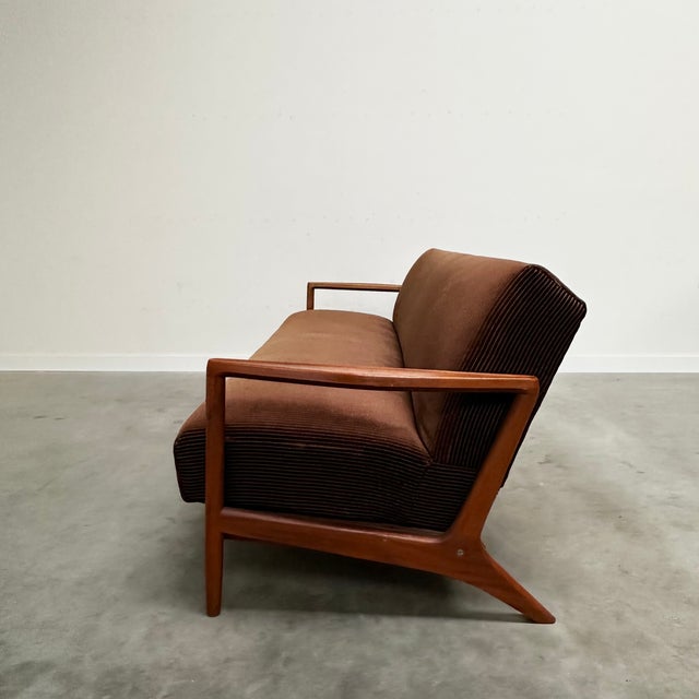 Mid-Century Teak Daybed Sofa with Corduroy Fabric, 1960s For Sale - Image 4 of 11