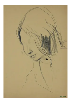 Leo Guida - Female Portrait - Original Charcoal Drawing - 1970s