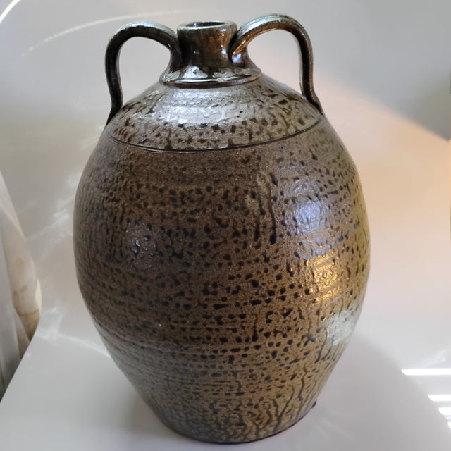 Ceramic Michael Crocker Alkaline Glazed 4 Gal Double Handled Jug For Sale - Image 7 of 9