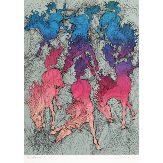 Contemporary Guillaume Azoulay "Cavalcade Triptych" Three Serigraphs For Sale - Image 3 of 5