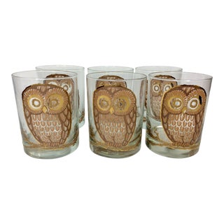 Vintage Georges Briard Owl Old Fashioned Glasses - Set of 6 For Sale