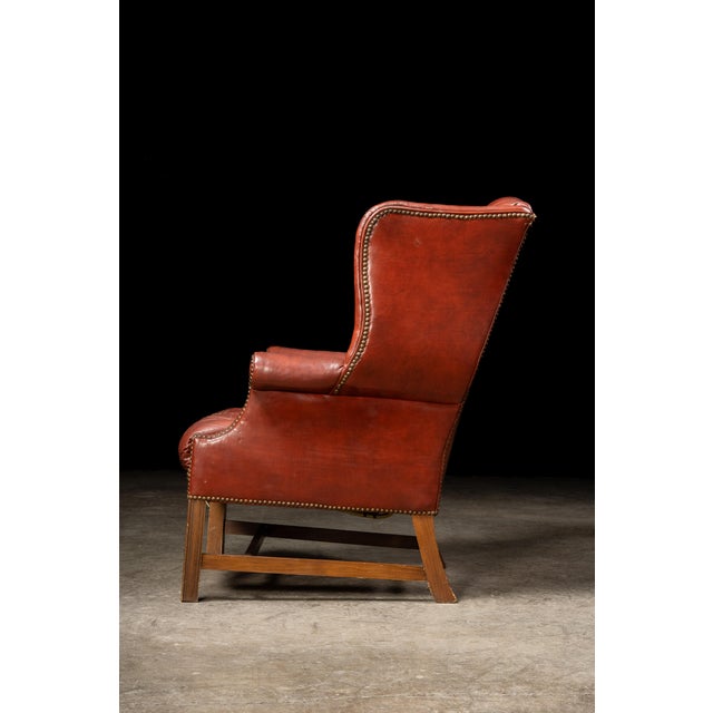Vintage Wingback Tufted Leather Chesterfield Armchair in Burnt Red For Sale - Image 4 of 16