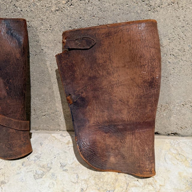 Mid 20th Century Vintage Horse-Riding Military Chaps Distressed Leather For Sale - Image 5 of 8