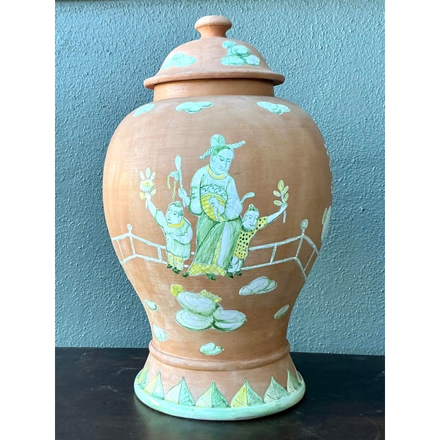 Ceramic Vintage Regency Chinoiserie Lidded Urn For Sale - Image 7 of 12