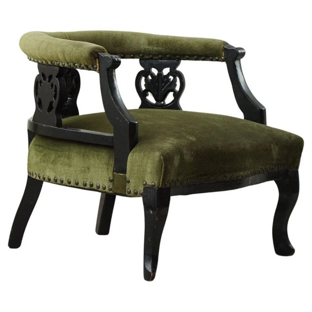 English Victorian Chair in Velvet & Wood, Late 19th Century For Sale - Image 13 of 13
