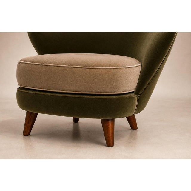 Olive Pair of “Concha” Armchairs in Two-Tone Mohair by Joaquim Tenreiro, Brazil, 1960s For Sale - Image 8 of 18