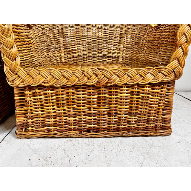 Vintage Wicker Works Style Braided Wicker Lounge Chair and Ottoman Set For Sale - Image 10 of 10