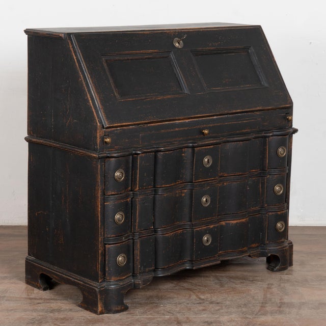 Late 18th Century Danish Black Painted Oak Rococo Secretary Bureau For Sale - Image 4 of 10