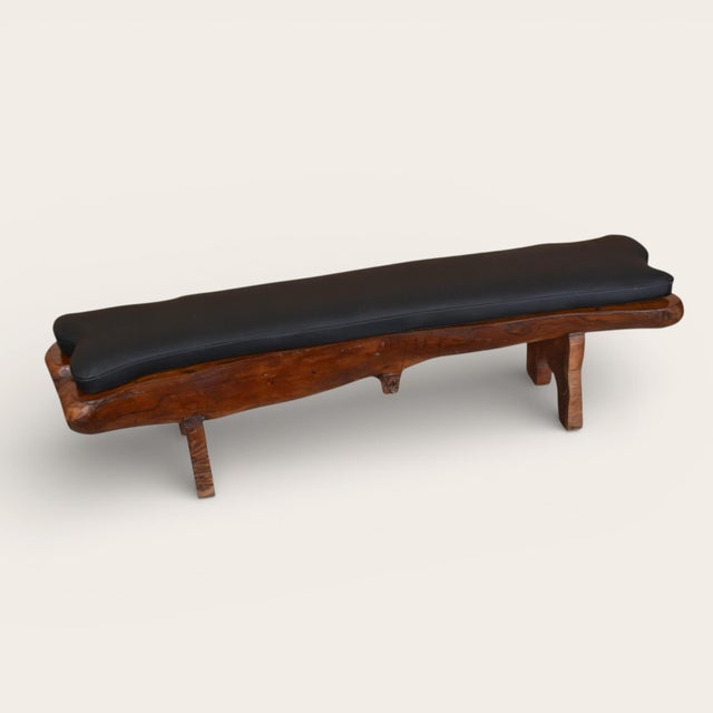 Sculptural Organic Modern Solid Wood Bench With Cushion For Sale - Image 4 of 8