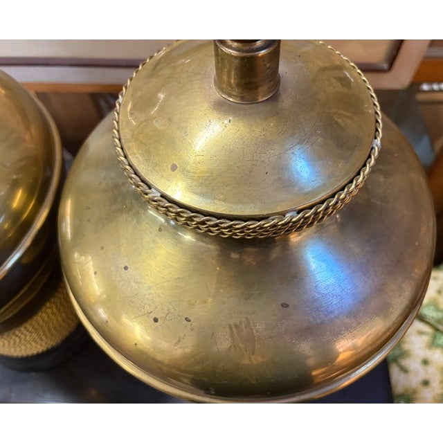 Wood Mid 20th Century Mid Century Modern Frederick Cooper Brass Lamps With a Textured Rope Design For Sale - Image 7 of 8