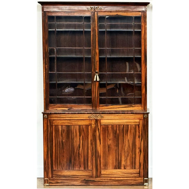 English Two-Tiered Glass Front Bookcases of Figured Wood - Two Available For Sale - Image 4 of 17