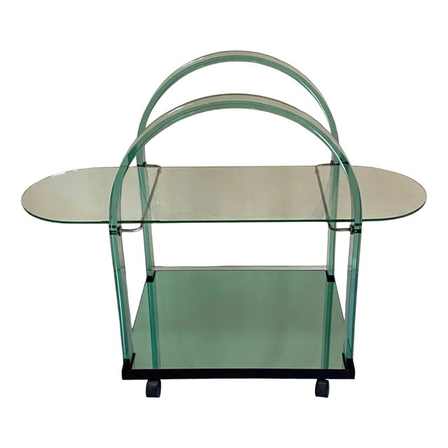 Italian Glass Bar Trolley by Fiam Pesaro, 1980s For Sale