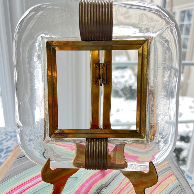 This is a beautiful vintage Italian table frame made of clear glass and what appear to be brass bands (it is in as-found...