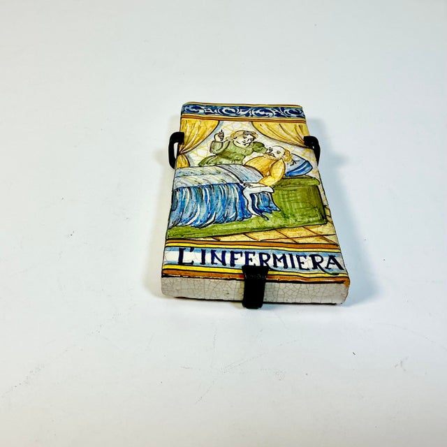 Rustic European Vintage Rustic European Mediterranean Italian Castillo Tin-Glazed Majolica Hand-Painted Tile, Iron Bracket For Sale - Image 3 of 13