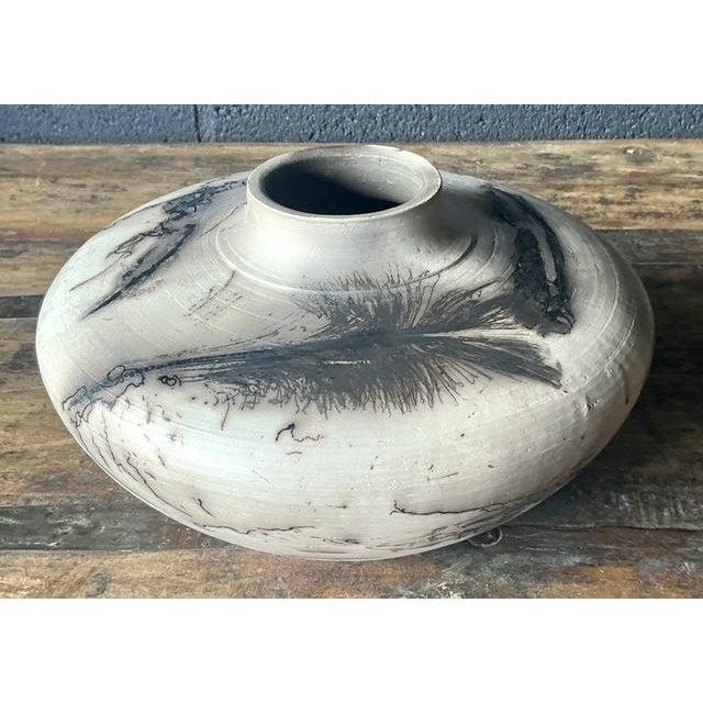 Mid-Century Modern Vintage Boho Raku Fired Feather Vase For Sale - Image 3 of 10
