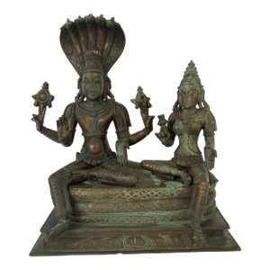 Antique Bronze Vishnu and Lakshmi Statue on Naga Throne