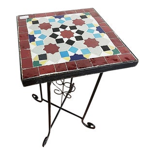 Square Handmade Black & Gray Coffee Table With Mosaic Artwork For Sale