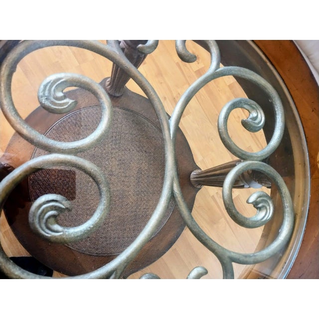 Mid-Century Modern Antique Center Side Table—round, With Glass and Bronze Ornamentation, Coffee-Brown Color. For Sale - Image 3 of 6