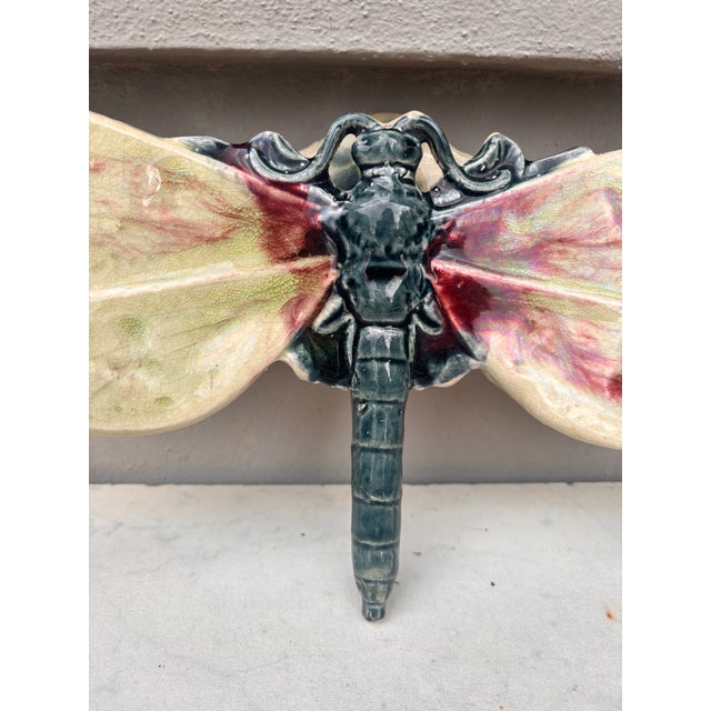 Art Nouveau Majolica Dragonfly Wall Pocket Fives Lille, Circa 1900 For Sale - Image 3 of 7